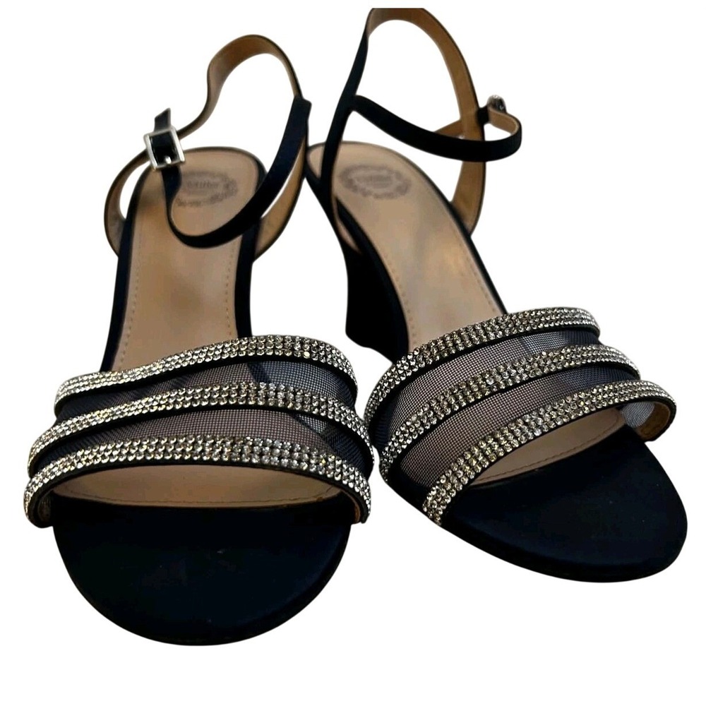 I. MILLER 'Vonita' Size 8.5M Black Triple Strap Rhinestones Wedge Sandals Formal